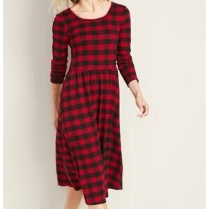 Old Navy Buffalo Plaid Scoop Neck Midi Dress Sz L NWT